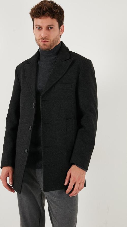 Slim Fit Apaş Yaka Astarlı Kaşe Erkek Kaban 584K1217 FÜME