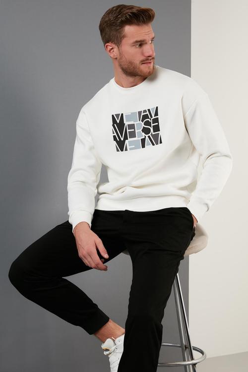 Pamuklu Oversize İçi Tüylü Yumuşak Şardonlu Erkek Sweat 572METAVERSE EKRU