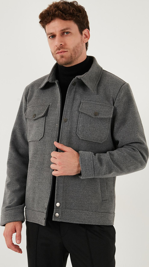 Slim Fit Ceket Yaka Astarlı Kaşe Erkek Kaban 58400347 AÇIK GRİ