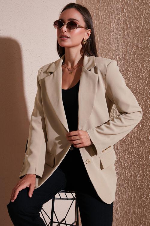 Relaxed Fit Mono Yaka Cepli Blazer Bayan Ceket 611BC00132 VİZON