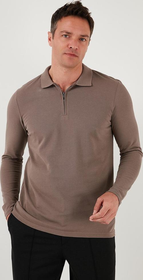 Pamuklu Slim Fit Yarım Fermuarlı Polo Yaka Erkek Sweat 5903010 TOPRAK