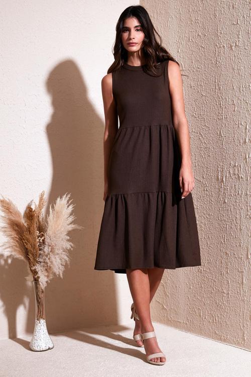 Regular Fit Kolsuz Midi Bayan Elbise 5869008 KAHVE