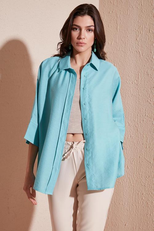 Truvakar Kol Oversize Yazlık Bayan Gömlek 514344032 TURKUAZ