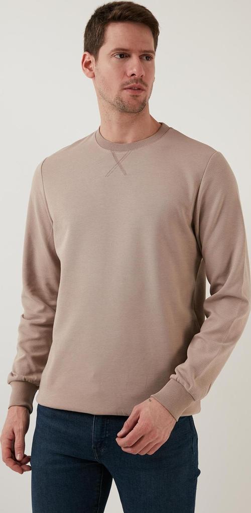 Çizgili Pamuklu Bisiklet Yaka Erkek Sweat 5905241 BEJ