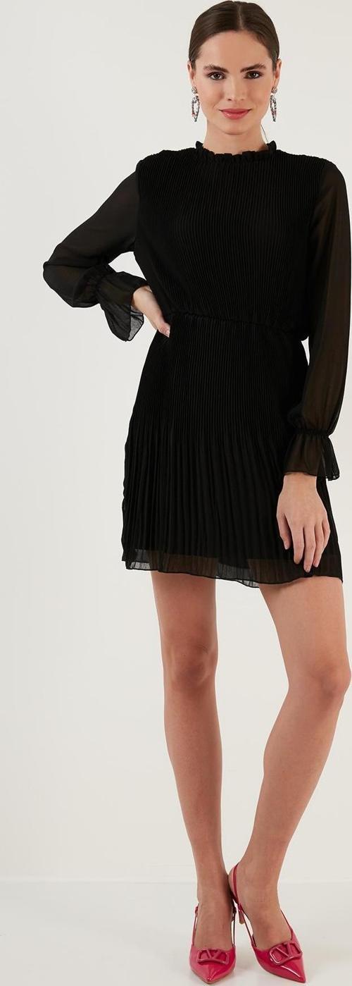 Kol Detaylı Pileli Şifon Mini Bayan Elbise 611SHN03 SİYAH