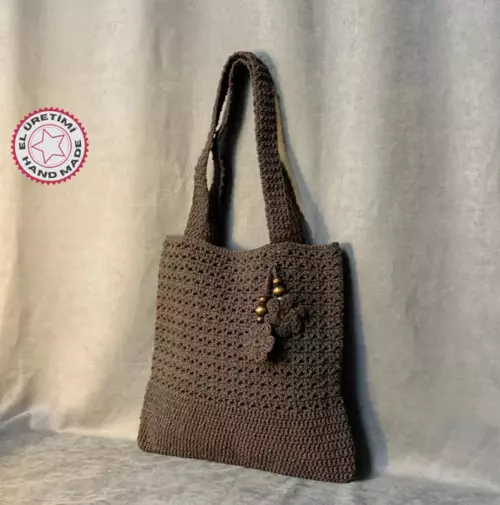 - Emine 9106 El Örgüsü Çiçek Detaylı Çanta - Kahverengi