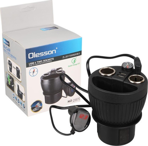 Olesson 1640 12-24V Çiftli Çift Usbli 120W 80Cm Kablolu Dijital Ekranlı Araç Çakmak Çoklayıcı