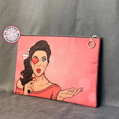 - Mehtap 4435 Pop Art Desenli Clutch Çanta - Pembe