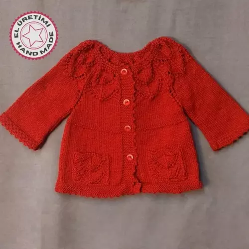 - Talia 8659 2643 El Örgüsü Kız Çocuk Hırka - Jile - Bandana - Patik Takım - 1 / 2 Yaş