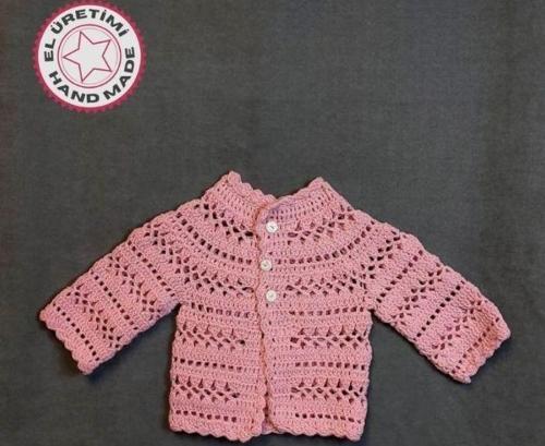 - Talia 8659 1236 El Örgüsü Koton İp Kız Çocuk Pembe Hırka - 0 / 6 Ay