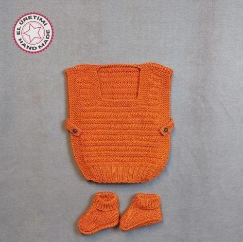 - Talia 8659 2067 El Örgüsü Erkek Çocuk Kiremit Rengi Süveter - Patik Set - 12-18 Ay