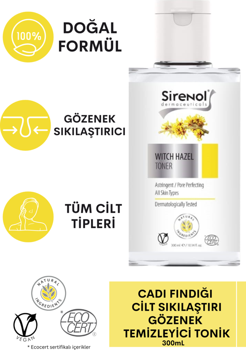 Natural Cadı Fındığı Cilt Sıkılaştırıcı Gözenek Temizleyici Tonik 300 mL