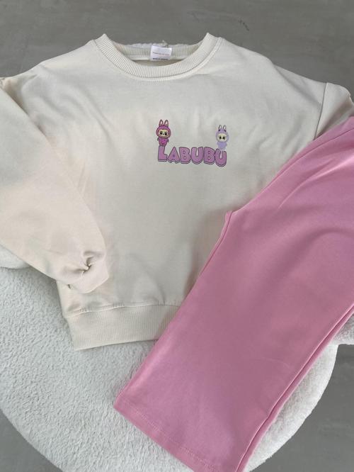 LABUBU Karakter Baskılı Çocuk Takımı – Krem&Pembe