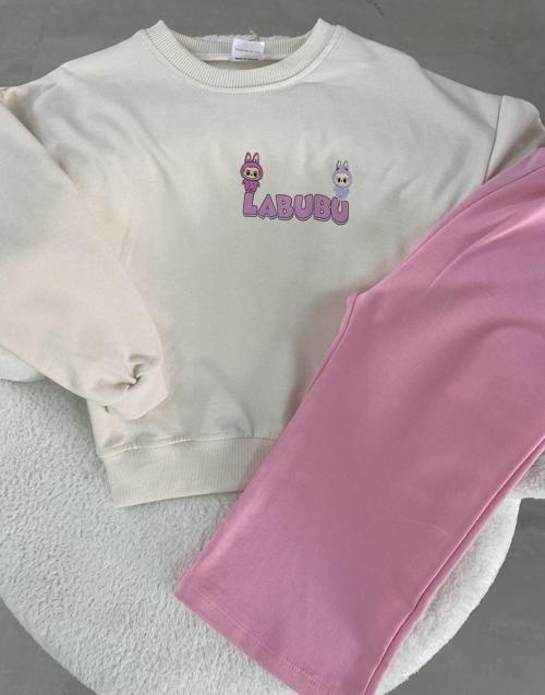 LABUBU Karakter Baskılı Çocuk Takımı – Krem&Pembe