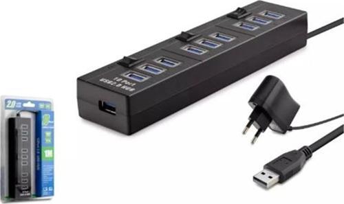 Hadron Hdx7005 Usb Hub 10-Usb 1M Siyah ( Güç Adaptörlü)