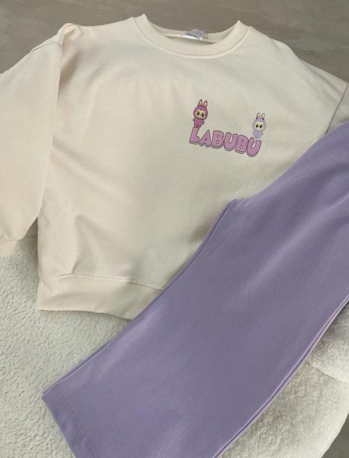 LABUBU Karakter Baskılı Çocuk Takımı – Krem&Lila