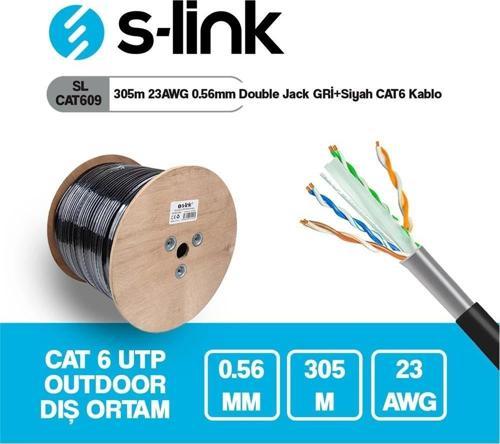 SL-CAT609 305m 23AWG 0.56mm CCA Double Jack GRİ+Siyah Dış Mekan