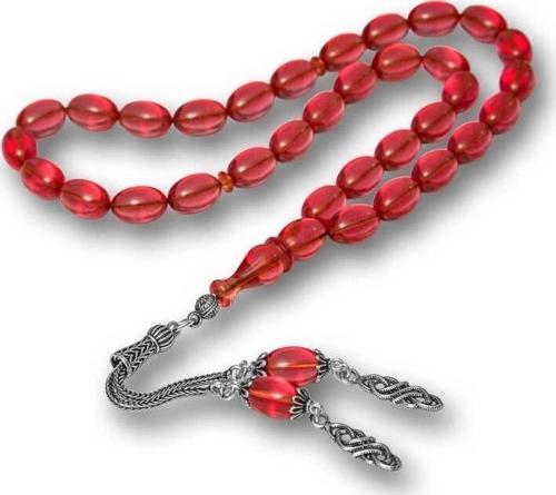 Gümüş Püsküllü Ateş Kehribar Tesbih