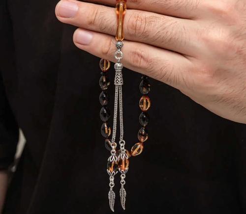 Gümüş Püskül Sıkma Kehribar Tesbih