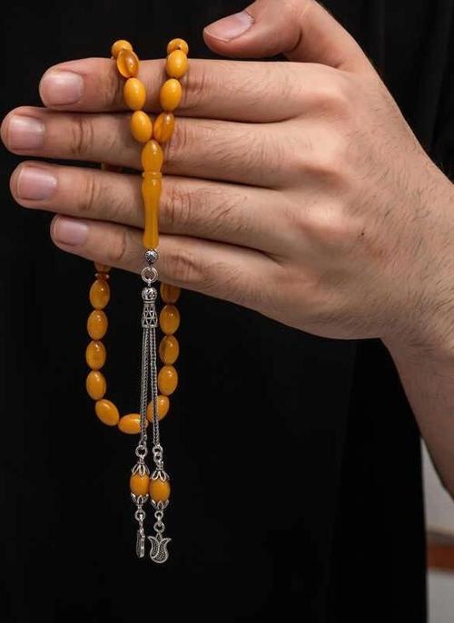 Gümüş Püskül Sıkma Kehribar Tesbih