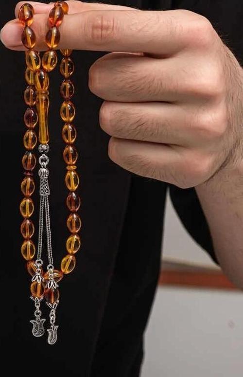 Gümüş Püskül Sıkma Kehribar Tesbih