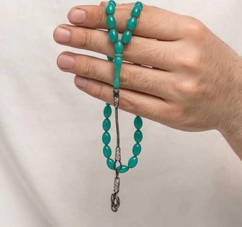 Gümüş Kazaz Püsküllü Sıkma Kehribar Tesbih