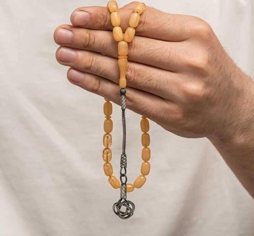 Gümüş Kazaz Püsküllü Sıkma Kehribar Tesbih