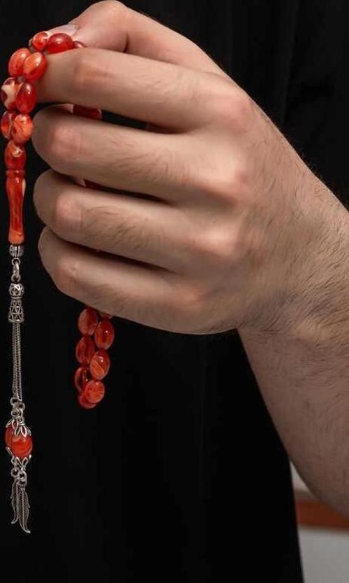 Gümüş Püskül Sıkma Kehribar Tesbih