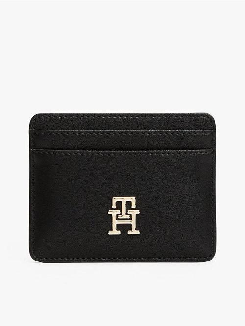 TH Icon Orta Boy Fermuarlı Monogram Kapaklı Kadın Siyah Cüzdan AW0AW17743BDS