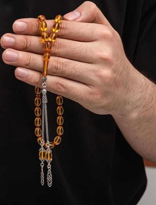 Gümüş Püskül Sıkma Kehribar Tesbih