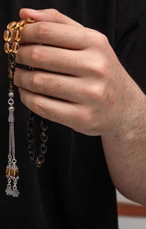 Gümüş Püskül Sıkma Kehribar Tesbih