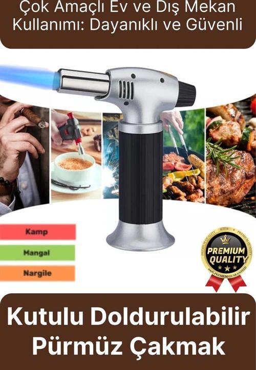 Profesyonel 1300 Derece Sıcaklık Veren Kamp Mangal Tatlı Kömür Gaz Doldurulabilir Alev Pürmüz Çakmak