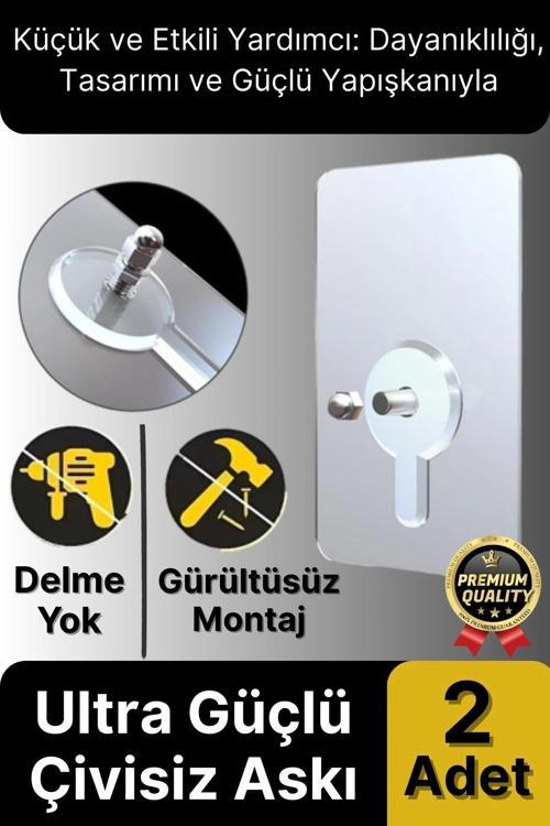 Süper Sağlam İz bırakmaz Çerçeve Tablo Banyo Mutfak Ultra Güçlü Yapışkanlı Çivisiz Askı 2 Adet