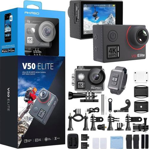 V50 Elite 4K/60FPS 20MP Wi-Fi Aksiyon Kamera ve Aksesuar Seti, Su Geçirmez Kılıf, App Kontroll