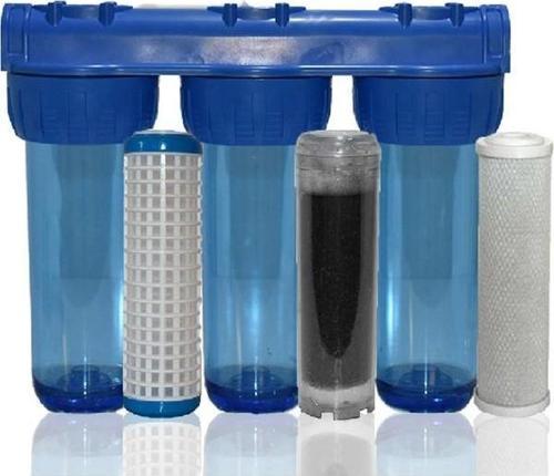 10 Inç 3 Aşama Daire Bina Sayaç Girişi Su Arıtma Cihazı Yıkanabilir-Gac Karbon-Blok Karbon Filtreli