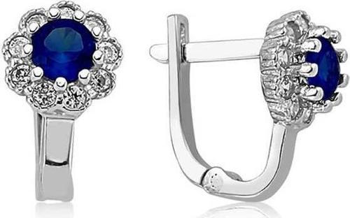 Gümüş Mavi Çiçek Desenli Yuvarlak J Kadın Küpe