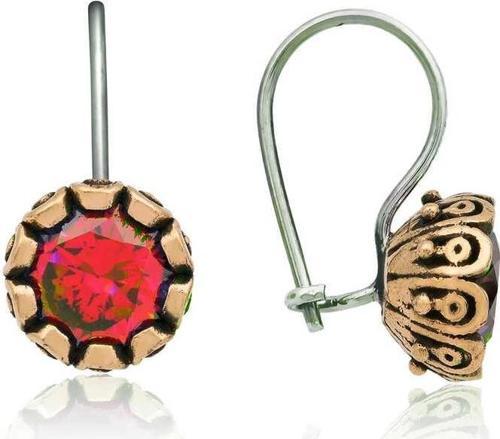 Gümüş Kırmızı Yuvarlak Otantik Kadın Küpe