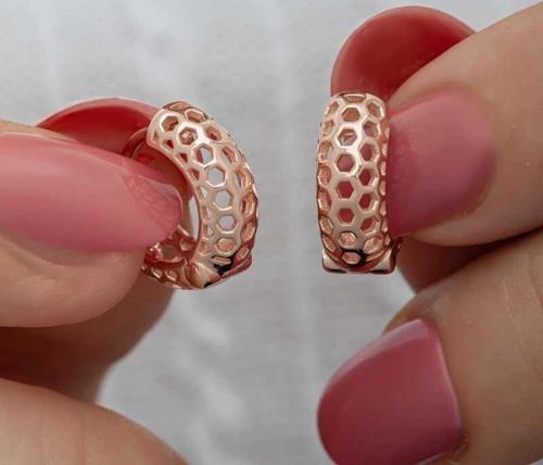 Gümüş Rose Petek Desenli Halka Kadın Küpe