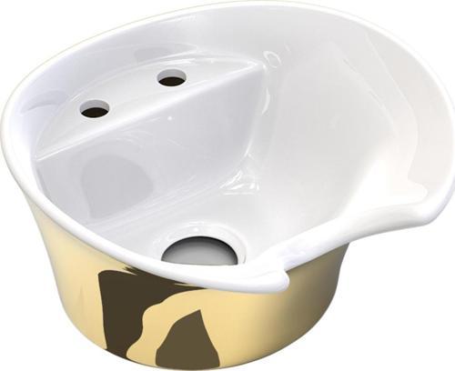 Seramik Kuaför Lavabosu 57 cm Dış Altın İç beyaz Bayan Oval Yıkama Başlığı