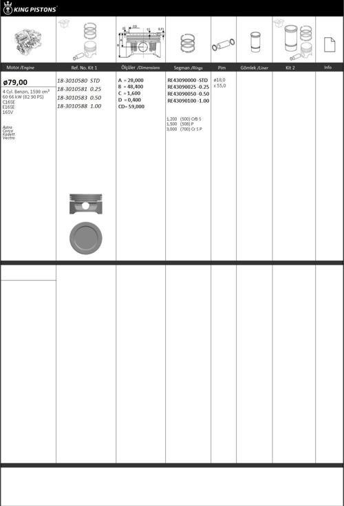 PİSTON SEGMAN STD 79mm (OPEL: ASTRA-CORSA-KADETT-VECTRA) (C16SE-E16SE)