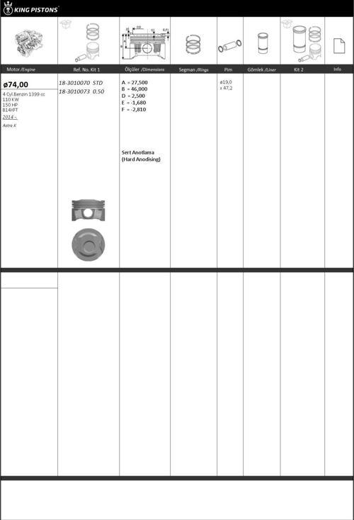 PİSTON SEGMAN ASTRA K B14XFT 74.00 MM STD