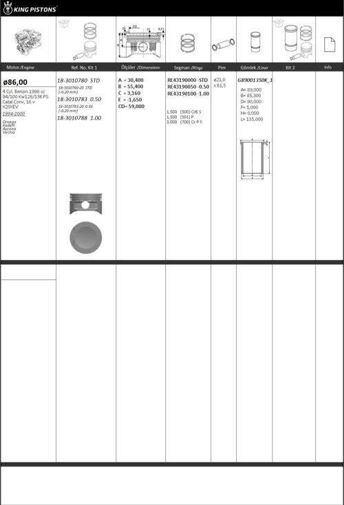 PİSTON SEGMAN 050 86,50mm (OPEL: OMEGA-KADETT-ASCONA-VECTRA) (X20XEV)