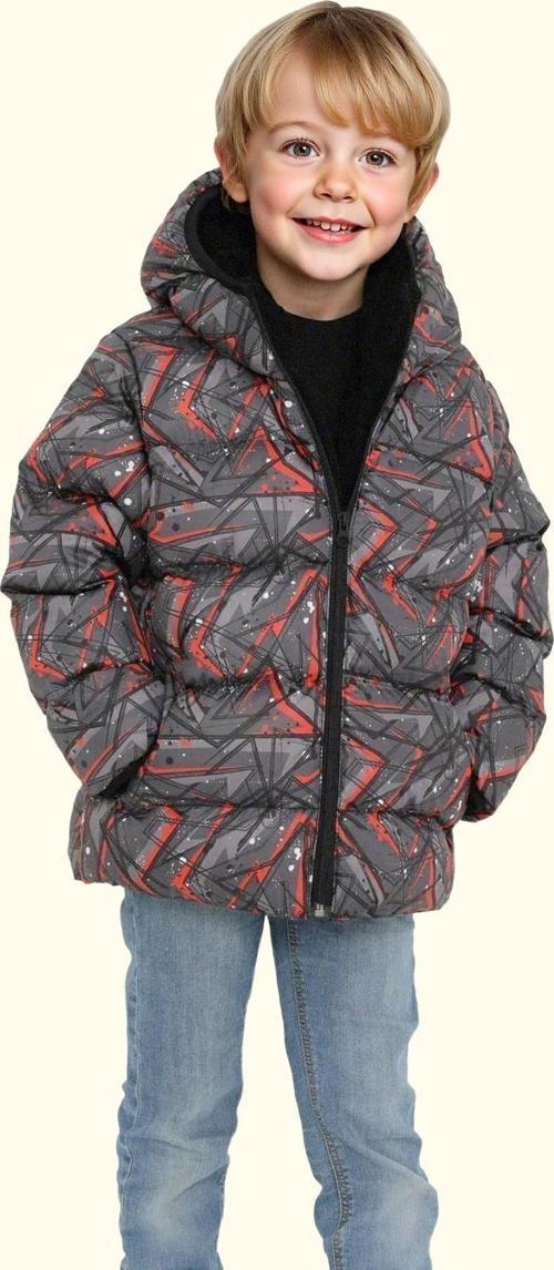 Erkek Çocuk Geometrik Desen Polar Su Ve Rüzgar Geçirmez Kapüşonlu Şişme Kışlık Mont