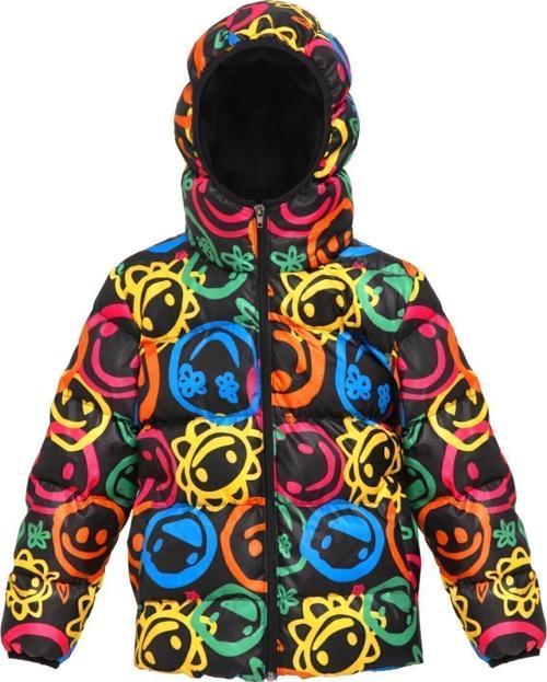 Erkek Çocuk Gülen Emoji Polarlı Kürklü Su Ve Rüzgar Geçirmez Kapüşonlu Kışlık Şişme Mont