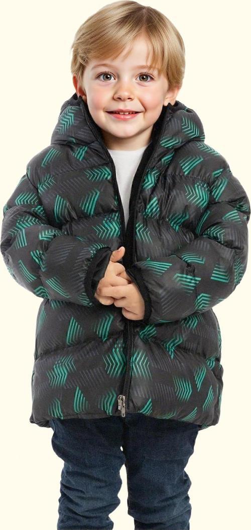 Erkek Çocuk Dijital Desen Polar Su Ve Rüzgar Geçirmez Kapüşonlu Şişme Kışlık Mont