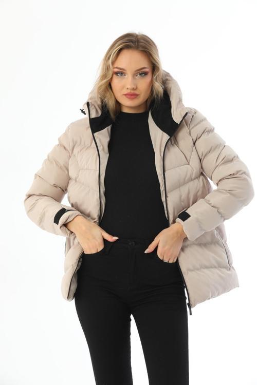 Spor Kadın Polarlı Kapüşonlu Su Geçirmez Rüzgara Dayanıklı Mont & Kaban & Parka