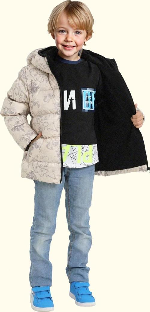 Erkek Çocuk Geometrik Desen Polar Su Ve Rüzgar Geçirmez Kapüşonlu Şişme Kışlık Mont