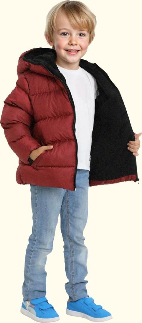 Erkek Çocuk Polarlı Kapüşonlu Su Geçirmez Rüzgara Dayanıklı Şişme Kışlık Mont