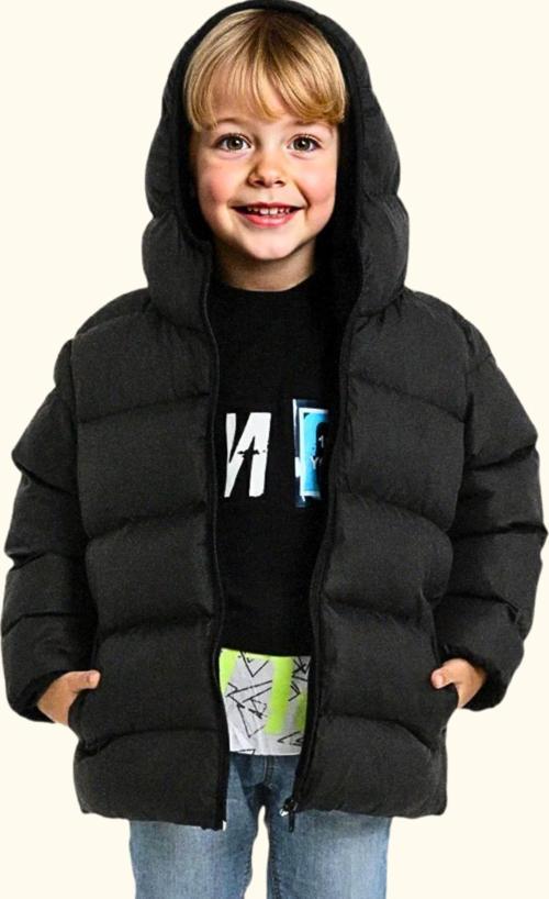 Erkek Çocuk Polarlı Kapüşonlu Su Geçirmez Rüzgara Dayanıklı Şişme Kışlık Mont