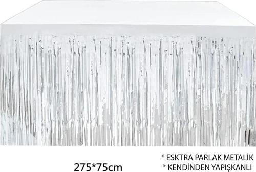 Gümüş Metalize Masa Eteği 275x75 Cm – Kendinden Yapışkanlı